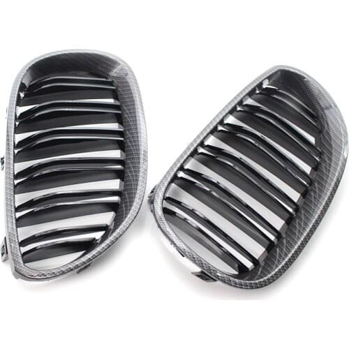 A Pair Carbon Fiber Look Double Line Racing Grill For BMW E60 E61 M5 5 Series 2003-2010 Grills 2-Slat Car Styling Accessories