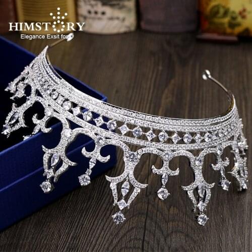 Himstory Royal Luxurious Oversize Full CZ Princess Hai Crown Queen Style Wedding Bride Dinner Banquet Dressing Hair Accessories