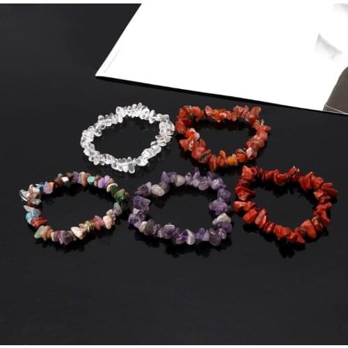 JAVRICK 5Pcs 7 Chakra Healing Irregular Natural Chip Bracelets Set For Women