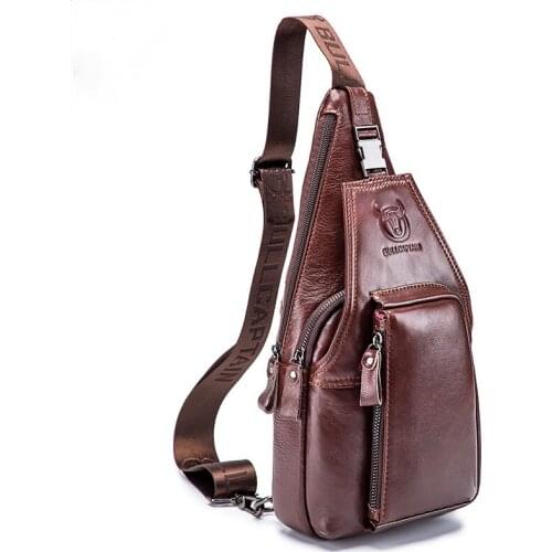 Leather chest bag mens bag shoulder messenger casual fashion trend multifunctional sports small back chest bag