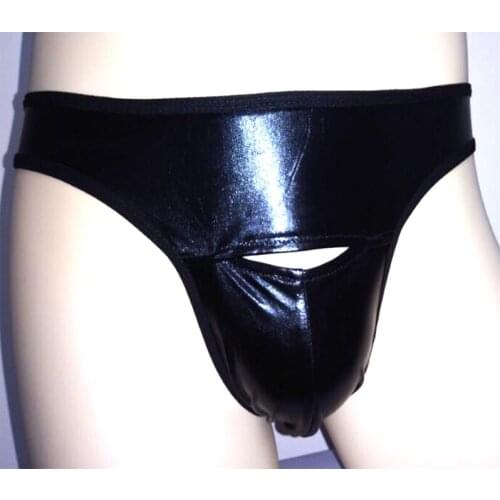 Gay Leather Underwear Sexy Mens Thongs and G Strings PU Leather Panties Fetish Men Hollow Out Underwear Jockstraps Lingerie