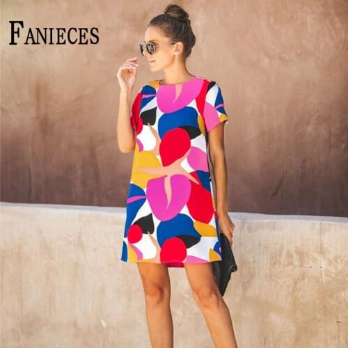 2021 Summer Party dresses Round Neck Short Sleeve Multi-Color Holiday Casual Beach Style Mini dress Vestido Robe