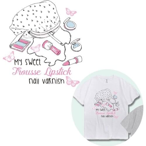 Fashion Pink Lipstick Make Up Pattern Heat Transfer Stickers on Womens T Shirt Iron on Patches for Clothing Thermo Applique