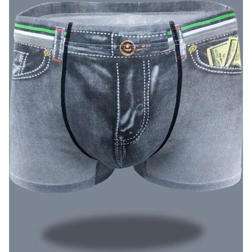 Man Denim Boxer Sexy Denim Panties Male Fashion Underwear 3D Print Man Home Comfortable Pocket Underpants