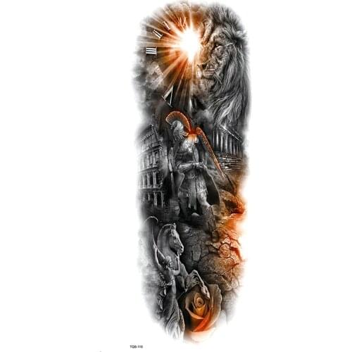 Gladiator Full Arm Waterproof Temporary Tattoos Men Greek Culture Kit Tattoo Arm Sleeves Temporary Tatoo Stickers Fake Tatoo Men