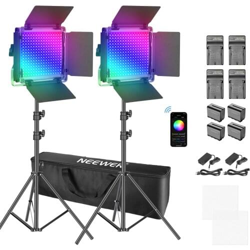 Neewer RGB Led Video Light with APP Control, 360°Full Color, 50W 660 PRO Video Lighting Kit with Stands for Webex Conference