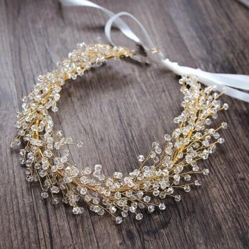FORSEVEN New Fashion Crystal Wreath Cluster Leaves Headpiece Headband Ribbons Bridal Noiva Wedding Party Hair Jewelry Hairbands