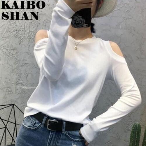 KAIBOSHAN Spring and Autumn New White Long-sleeved T-shirt Female Ins Super Hot Inner Top Off-shoulder Bottoming t-shirt