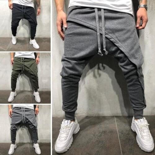75% New Arrival!!! Sporty Men Solid Color Drawstring Asymmetric Double Layer Long Running Pants