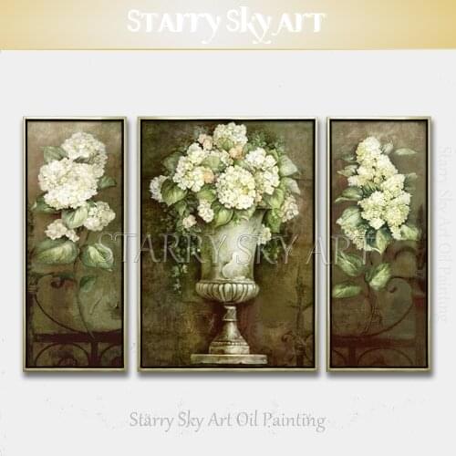 New Arrivals Hand-painted High Quality 3 Pieces Europe Flowers Oil Painting on Canvas 3 Pieces Set Classical Flower Oil Painting
