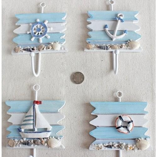 Mediterranean Style Wooden Nautical Ship Anchor Towel Wall Hooks Hangers Figurines For Home Hanging Decor Ornaments