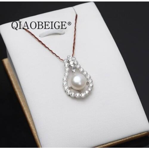 QIAOBEIGE Jewelry accessories 925 sterling silver pendant with zircon DIY pearl mount for gifts 10mm round pearl