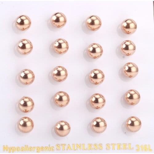 LUXUKISSKIDS 3-10mm Stainless Steel Ball Earrings(10pair/lot) Rose gold Stud Earings Korean For Women Fashion Jewelry pendientes