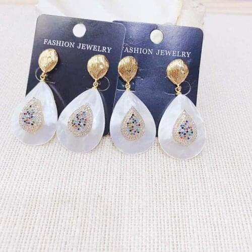 Shell Rhinestone Bohemia Dangle of Earring New Trendy Drop Shell Natural Colorful personality Charm Earring 3pairs 24k Plated