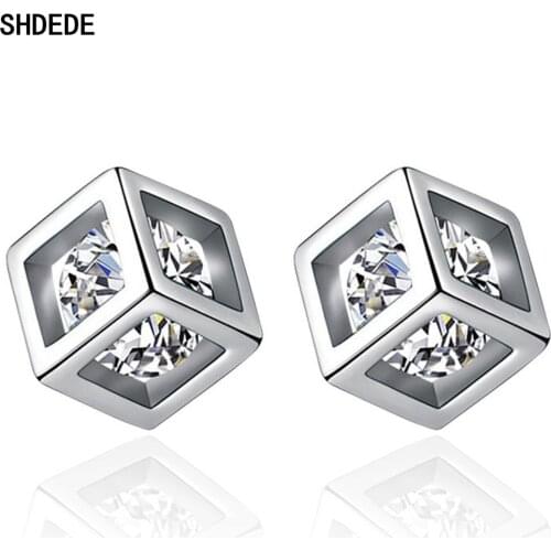 SHDEDE 925 Sterling Silver Square Ear Studs Earrings Embellished With Crystals From Swarovski Fashion Jewelry Gifts Korea -WH06