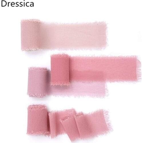 Handmade Fringe Chiffon Silk-Like Ribbons Dust Rose Pink Fabric Ribbons Wedding Decor Ribbons for Wedding Invitations, Bouquets