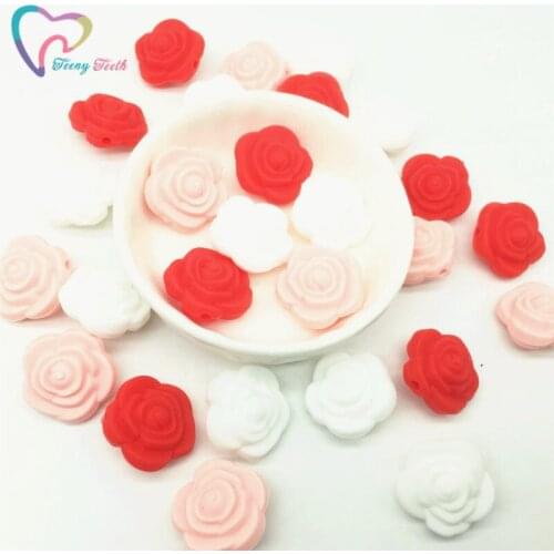 Teeny Teeth 9 PCS Silicone Flower Beads,MINI Silicone Rose Flower Beads,20 MM Silicone 3D Double Sides Rose Sensory Flower Beads