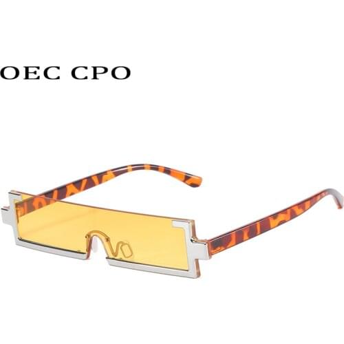 OEC CPO Fashion Rectangle Sunglasses Women Half frame One Piece Lens Sunglasses Men Trendy Small Square Sun Glasses Lady Goggle