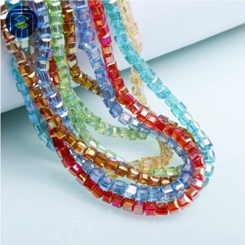 JuleeCrystal 4mm Glass Beads Multicolor Loose Square Shape Beads 95PCS Wholesale Cube Beads