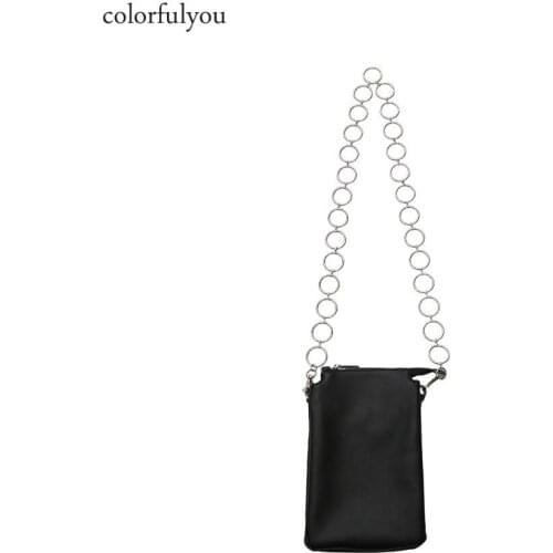 Personality design shoulder bag women metal Ring shoulder strap messenger bag black color PU leather Crossbody Bags Ladies Purse