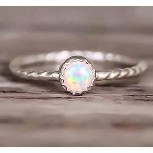 Delicate Thin Design Round Opal Stone Ring For Women Rose Gold Color Fashion Ring Party Gift Jewelry