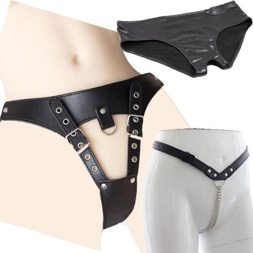 Open crotch Panty Chastity gStrings BDSM Bondage steel Chained Sex Toys for Woman Adult Sex shop Fetish Harnesses Erotic latex