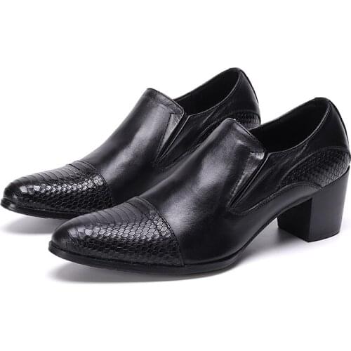 Men genuine leather shoes business dress suit shoes men brand Bullock genuine leather black wedding mens shoes high heels 2022