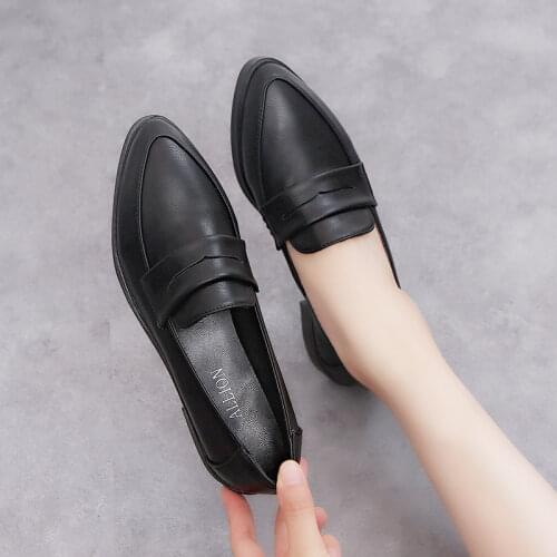 Autumn Shoes Women Thick Low Heels Shallow Pu Loafers Female Slip On Casual Comfort Oxford Shoes Ladies Fashion Footwear