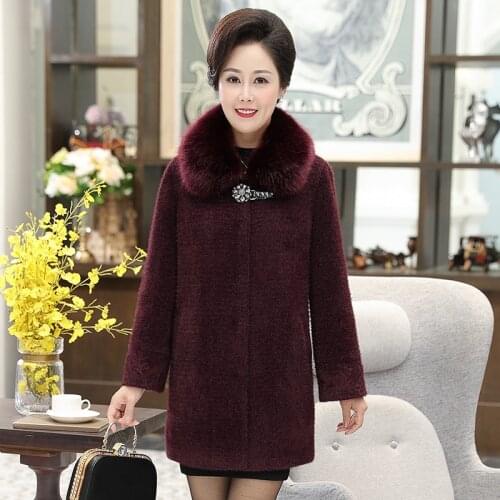 High Quality Faux Mink Velvet Jacket Middle-aged and Elderly Womens Winter Woolen Coat Mid-Long Single-breasted Overcoat 5XL