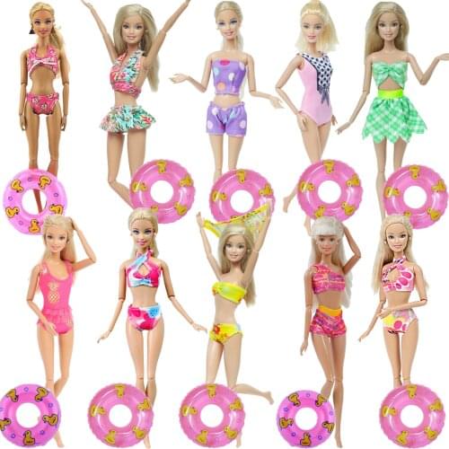 High Quality Swimsuit Mixed Style Swimwear Beach Party Wear Bikini + Swimming Rings Clothes for Barbie Doll Accessories Kids Toy