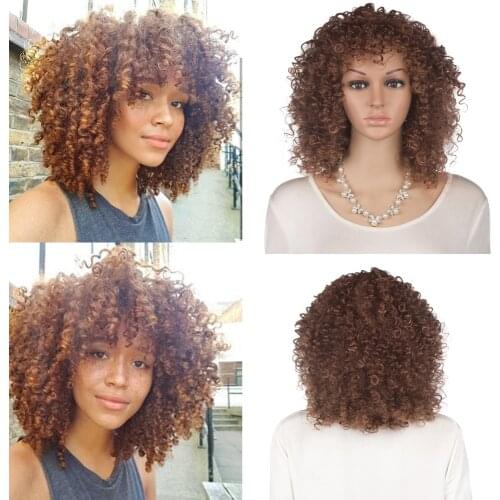 High Temperature Fiber Synthetic Wig Short Afro Curly Wigs For Woman Heat Resistant Synthetic Kinky Curly Hair With Bangs
