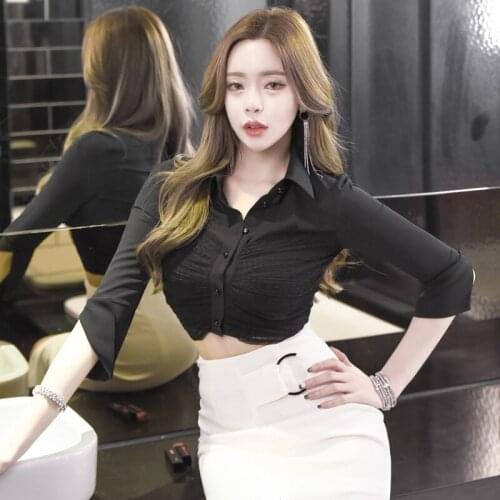 2019 Summer Fashion Women Shirts Wrinkled Pleated Sexy Crop Tops OL Chiffon Blouse High Quality Camisas Mujer Chemises Femme