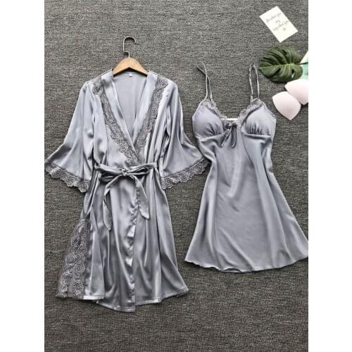 Womens Sexy Lace Sleepwear Lingerie Lace pajamas robe Set Underwear Nightdress Ladies Home Clothes