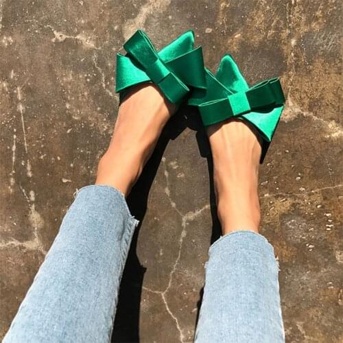 2019 spring and summer womens shoes Korean silk satin Pointed bow tie slippers Baotou flat heel sets semi slippers