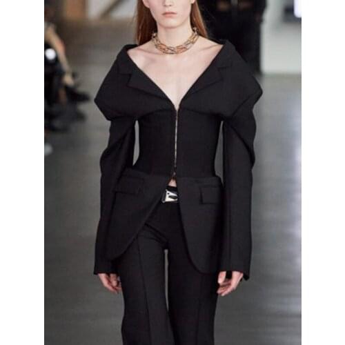 New 11.7 Autumn Winter Elegant Chic Fashion Hook Button Off Shoulder Blazer Coat Double-Sided Wear Women