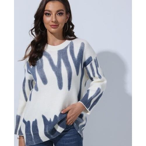 2021 Print Knitted Sweater Women Elegant Green Striped Oversized Pullovers Women Winter Loose Long Sweaters Streetwear NS4820