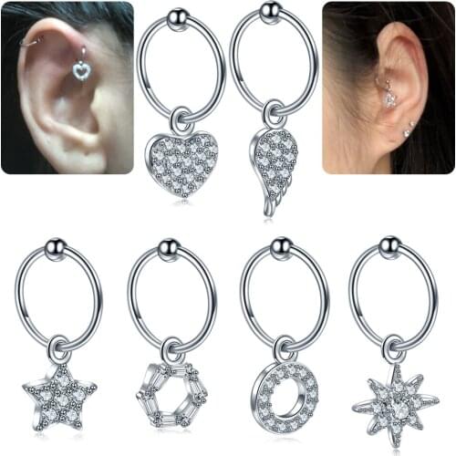 2020 Creative 1 Piece Ear Ring Piercing Stainless Steel Star/Heart/Flower Pattern for Women Ear Piercing Jewelry Wholesale