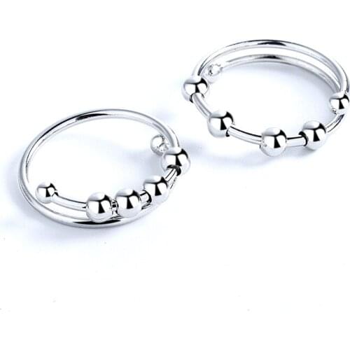 1PC Adjustable Beads Silver Rings Rotate Decompression Anti Anxiety Rings For Men Women Jewelry Accessories Decoration Wholesale