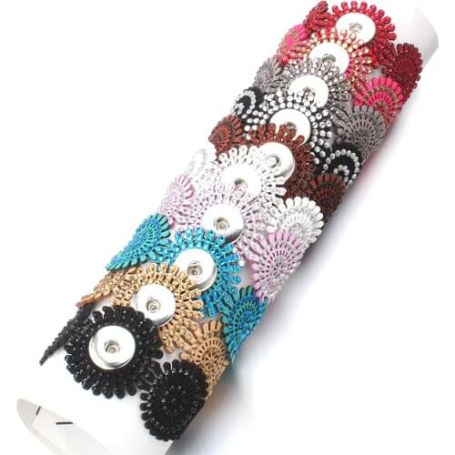 10 Colors Snap Jewelry Wide Multilayer Crystal Leather Snap Bracelet 18mm Snap Button Bracelet DIY Buttons Jewelry for Women