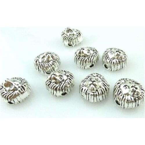 10pcs Antique Silver 13*12*9mm Lion Head Space Beads Charms Pendant For Jewelry Making Bracelet Vintage Accessories