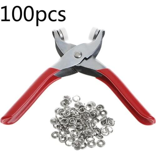 100pcs 9.5mm Metal Sewing Prong Rings Buttons Press Studs Pliers Snap Craft Fasteners + Clip Pliers DIY Clothes Tool