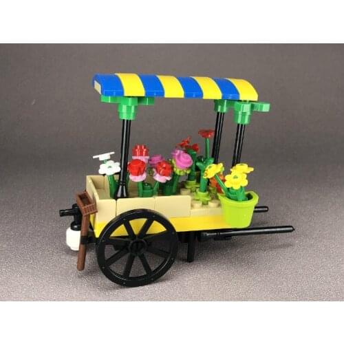 2sets/lot MOC Bricks Flower Cart Market Stall Florist Model Action Figure Kids Educational Building Blocks Assembled Toys gifts