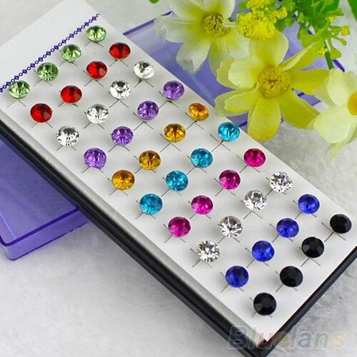 2016 Charming 20 Pairs Lot Mixed Colors Unisex Sparkling Round Crystal Gothic Stud Earrings ARPG