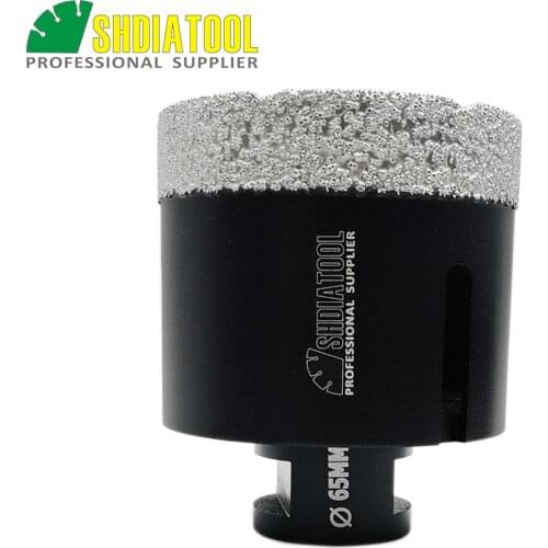 SHDIATOOL 1pc M14 Thread Dia 65mm Vacuum Brazed Diamond Dry Drilling Core Bits Porcelain Tile Granite Marble Stone Hole Saw L75