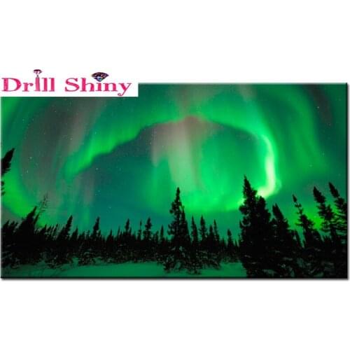 Green Aurora,diy diamond painting Cross Stitch,Diamond Embroidery 5D,landscape Diamond Mosaic Picture Rhinestones Gift Resin