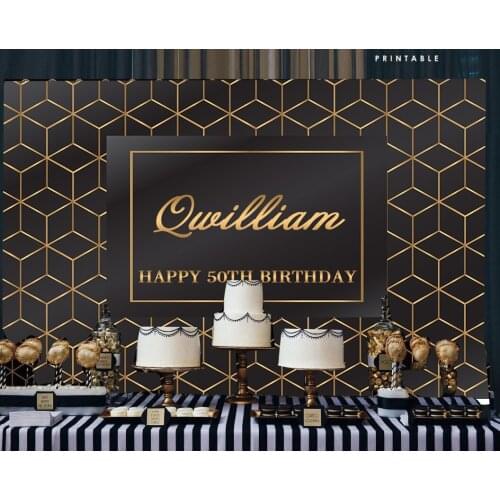 BEIPOTO Black backdrop Gold geometric adults party banner poster background photo studio booth props table dessert B-462