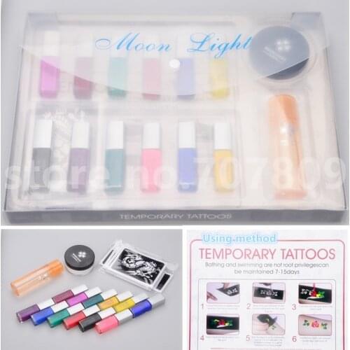 Free shipping 12 color Temporary tattoo Body Art condensation liquid kit 12 colors of Glitter kit