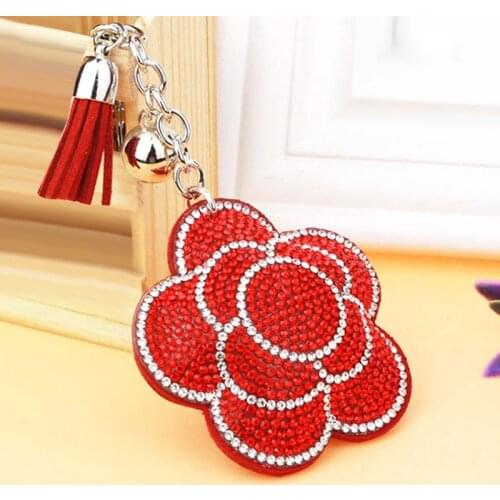 Valentines Day Flower Keychain Tassel Leather Crystal Trinket Key Chain For Holder Purse Car Bags Pendant Handbag Ring Keychain