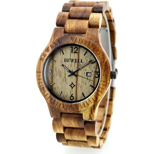 BEWELL 086B 2021 Zebra Wood Watch Men Fashion Casual Quartz Watch Men Wooden Strap Quartz Watch Round Case Relogio Masculino