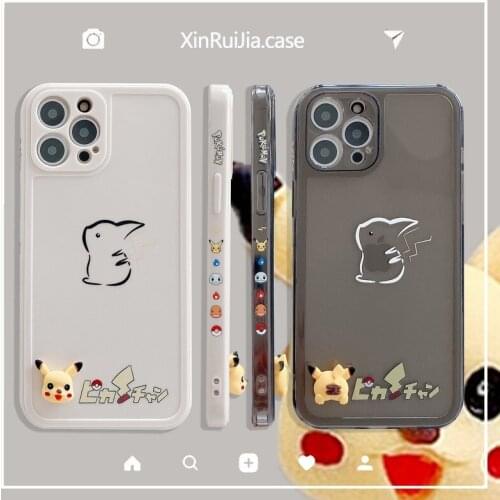 Pokemon Pikachu Three-dimensional Cartoon Doll Couple Mobile Phone Case for Iphone 7 8Plus Xr 11 12 Promax Anti-drop Soft Case